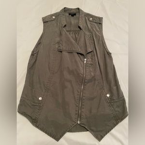 Army Green Zip Up Sleeveless Top, Size S